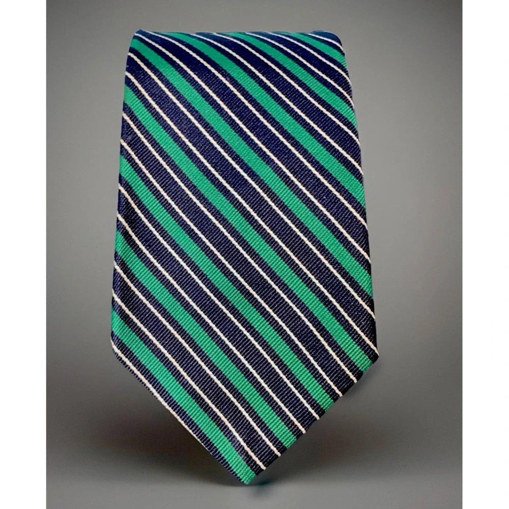 Brooks Brothers Makers Silk Necktie Mens Tie Blue Green Stripe Vintage Regent‎